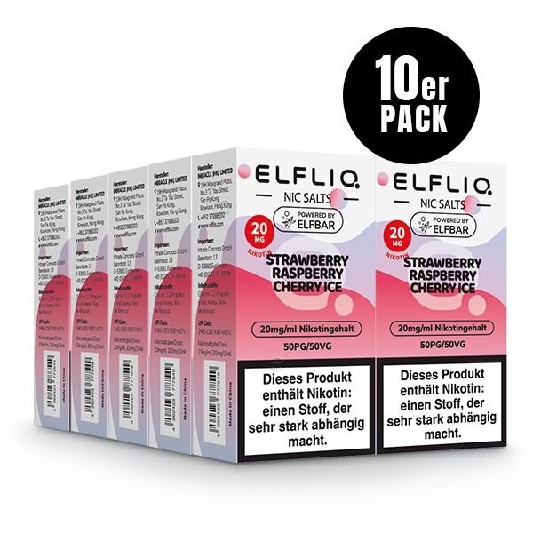 Elfbar | ELFLIQ by Elfbar Strawberry Raspberry Cherry Ice Nic Salt Liquid, 20mg/ml Nikotin