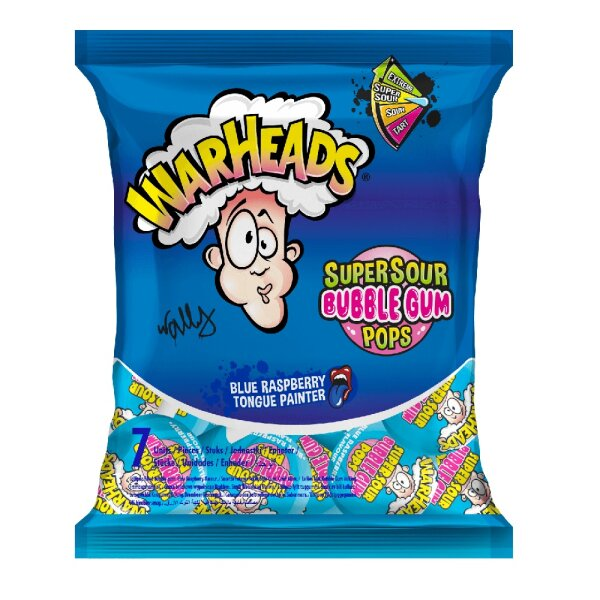 Warheads | Super Sour Bubble Gum Pops • Blue Raspberry • 105g ➤ VPE = 22 Stück