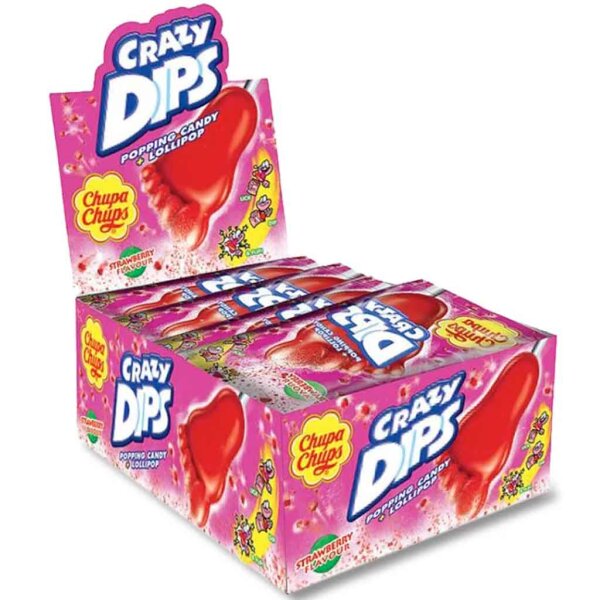 Chupa Chups | 24x Crazy Dips Strawberry / Erdbeere 14g Popping Candy Lollipop,  Lutscher, Lolli